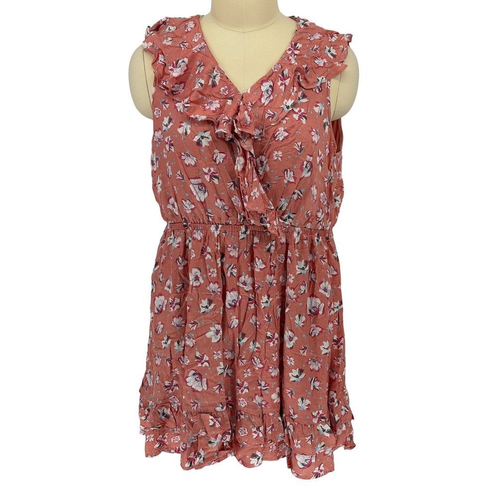 American Rag Dress Canyon Clay Floral Ruffle Faux Wrap 100% Rayon 2X
